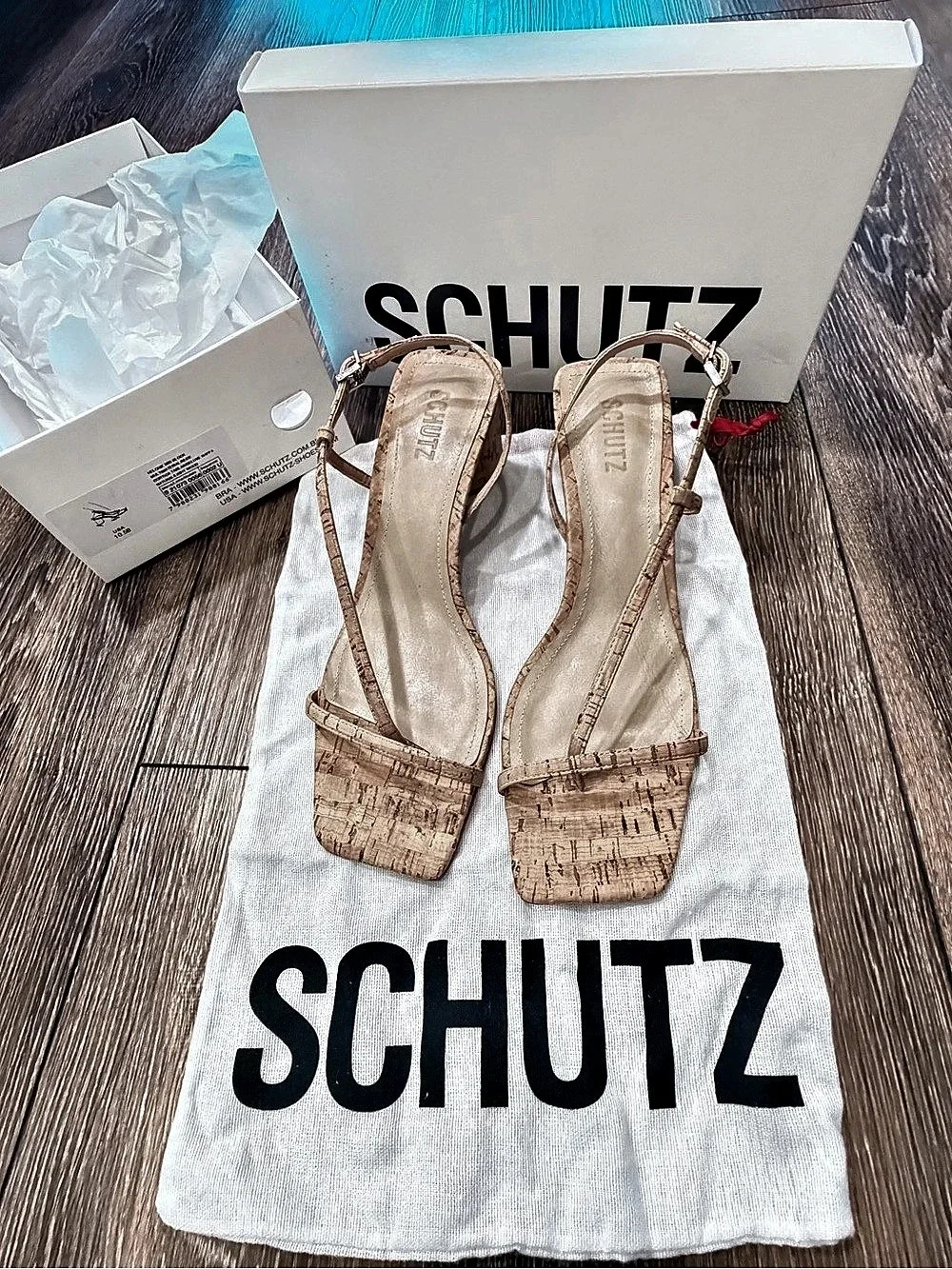 Schutz Heloise Mid Block Heel Leather Sandals US 10.5B New in box